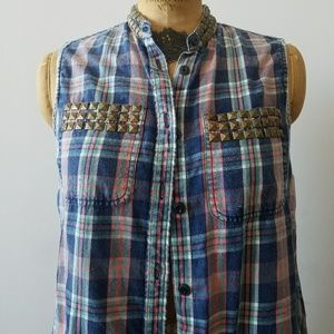 Denim & Supply Studded Flannel Vest
